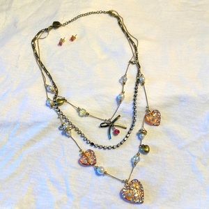 Betsey Johnson pink heart and bow necklace and earrings set